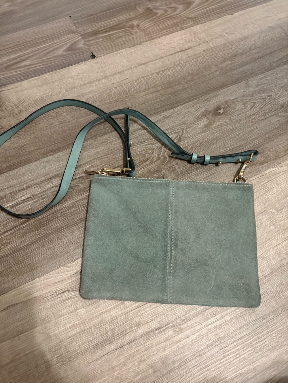 H&M Sage Green Suede Crossbody Bag with Gold Hardware